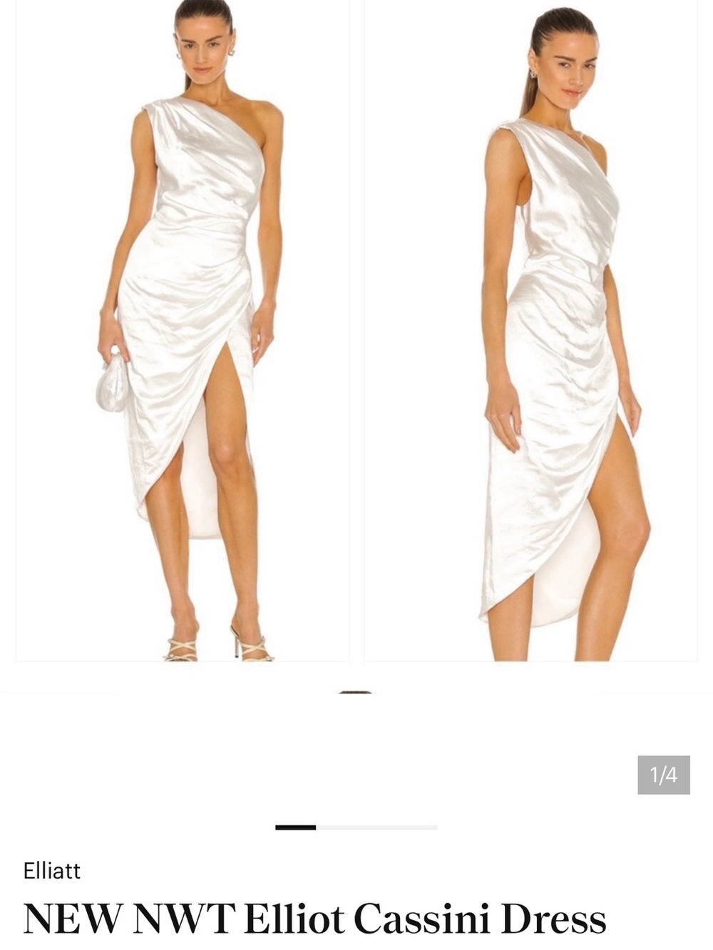 Elliatt Ivory One-Shoulder Satin Draped Midi Dress